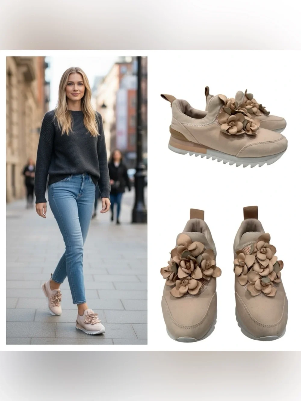 Tory Burch  Neoprene and Leather Blossom Floral Applique Slip On Sneakers sz 6